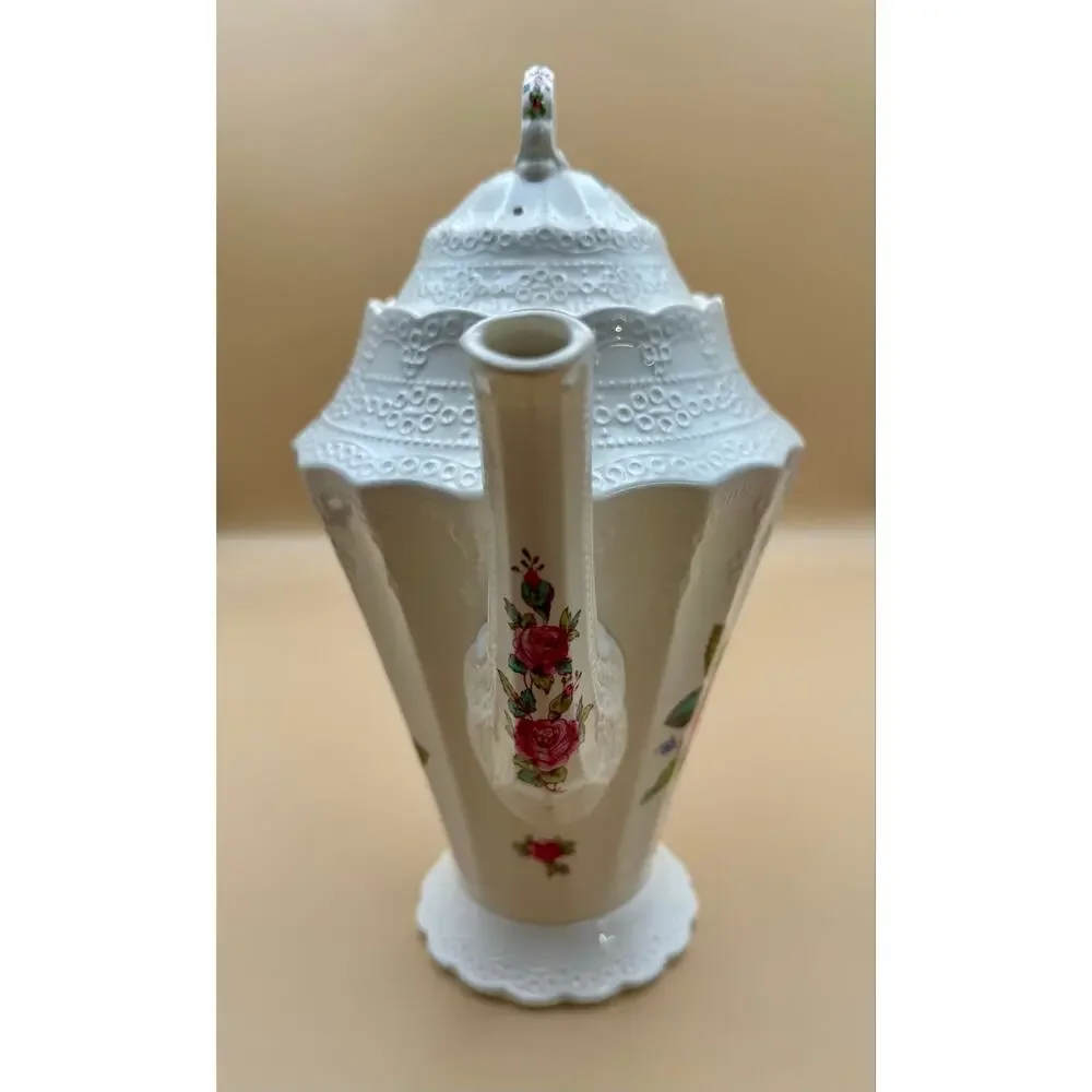 Vintage Spode Billingsley Rose Coffee Pot England Pink Roses Embossed Porcelain
